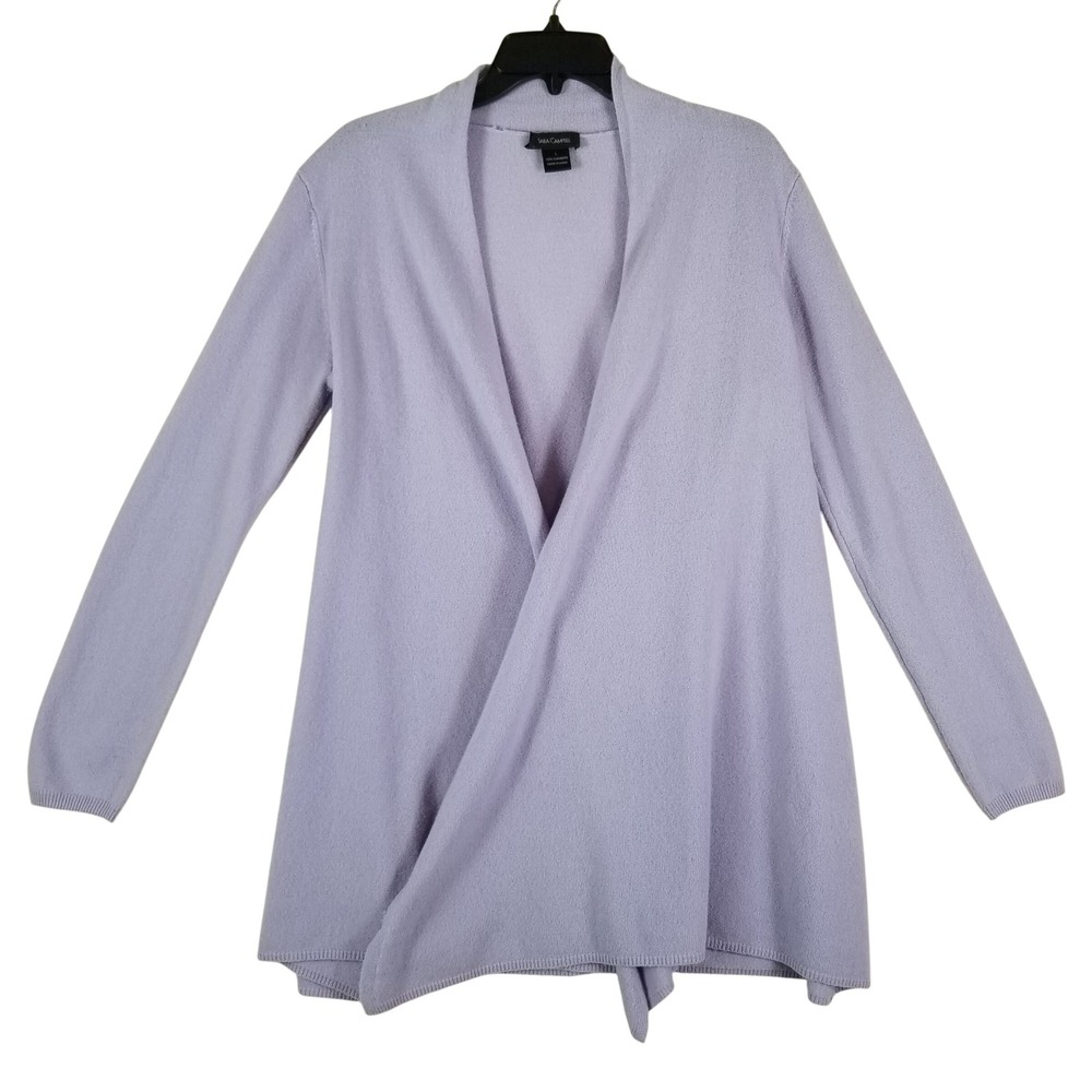 Sara Campbell Cardigan Women Sz L Lavender 100% Cashmere Open Front Shawl Collar